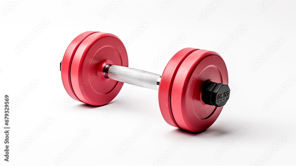 Two red rubber or plastic coated fitness dumbbells isolated on a white background Two red rubber or plastic coated fitness dumbbells isolated on a white background