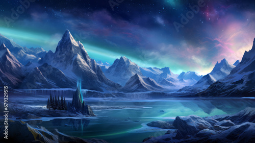 Aurora Over Icy Peaks   © AstralAngel