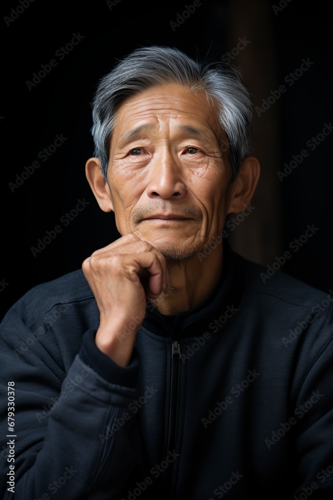 senior Asian man thinking very seriously senior Asian man thinking very seriously