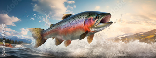 Rainbow trout in the water. Generative AI, photo