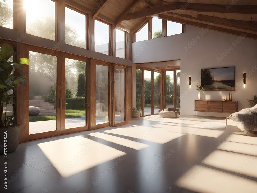 Fototapeta premium Living room of luxury eco house. Generative AI