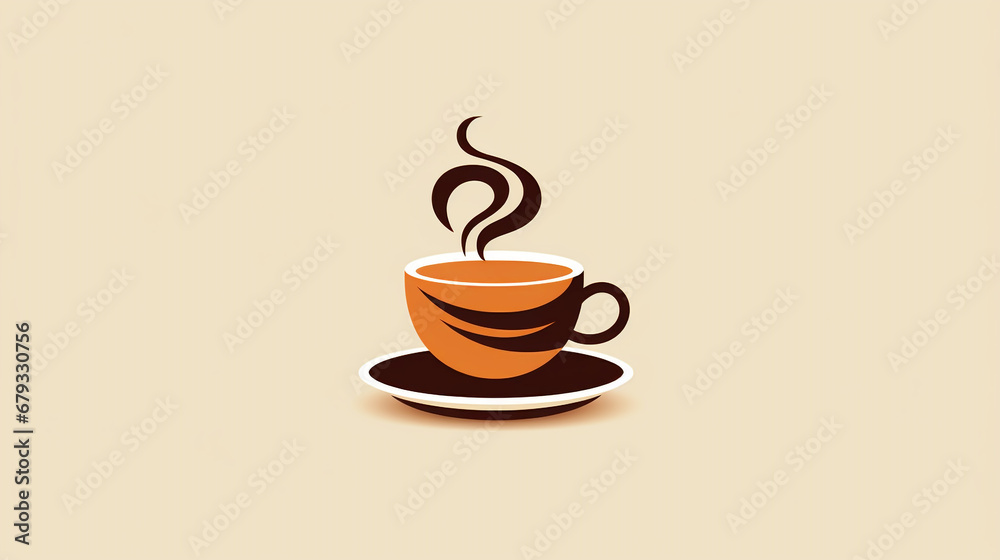 Fototapeta premium Brown coffee cup with steam vector art on a plain background 