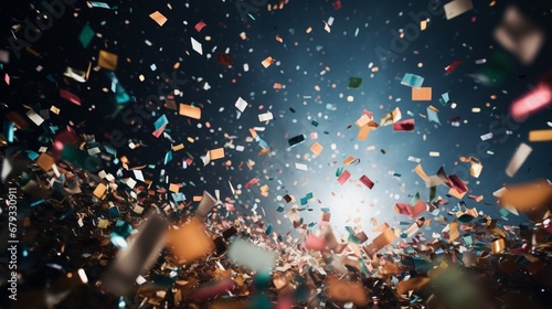 A vibrant mix of confetti in mid-air at a New Year's party. photo