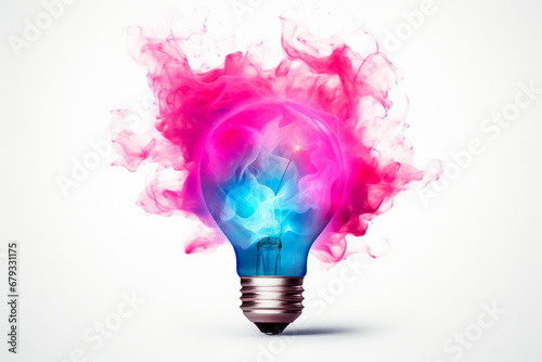 Vivid Burst: Exploding Light Bulb in Pink and Blue