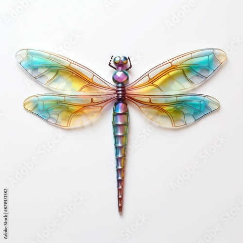 Stained Glass Dragonfly in Pastel Tones Handcrafted, glass, dragonfly figure, iridescent, pastel colors, transparent wings, intricate design, wall decoration, centered on white background, delicate
