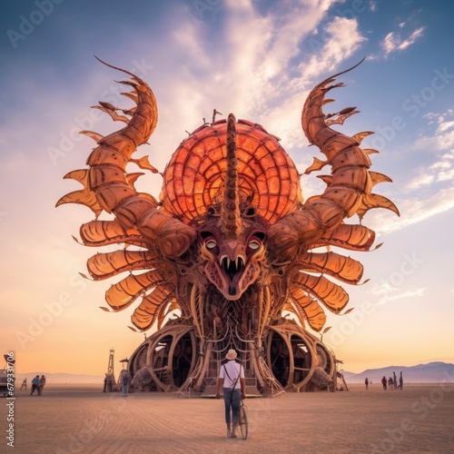 Desert Majesty  Sunset Encounter with a Giant Wooden Dragon