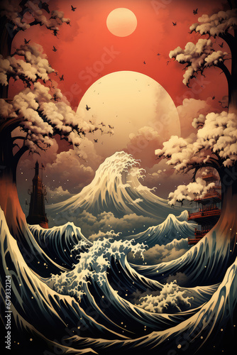 Eternal Harmony: A Retro Asian Style Art Poster Melding Vintage Eastern Aesthetics with Modern Generative Creativity, Crafted by Generative AI