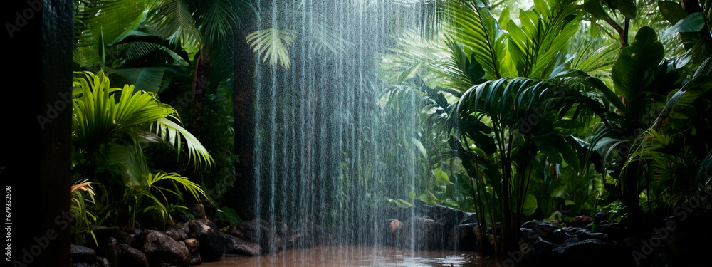 Summer shower in the jungle. Generative AI, - obrazy, fototapety, plakaty 