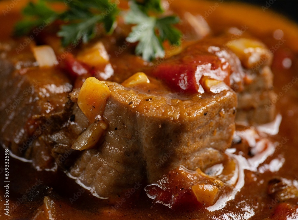 Gourmet goulash, meat and vegetables soup seasoned with paprika and other spices Gourmet goulash, meat and vegetables soup seasoned with paprika and other spices