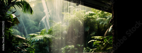 Summer shower in the jungle. Generative AI 