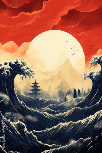 Eternal Harmony: A Retro Asian Style Art Poster Melding Vintage Eastern Aesthetics with Modern Generative Creativity, Crafted by Generative AI