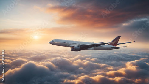 The Beauty of Aviation : A stunning view of an airliner above dramatic clouds during an evening sunset