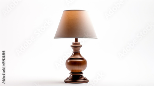 Vintage wood and brass lamp on white background