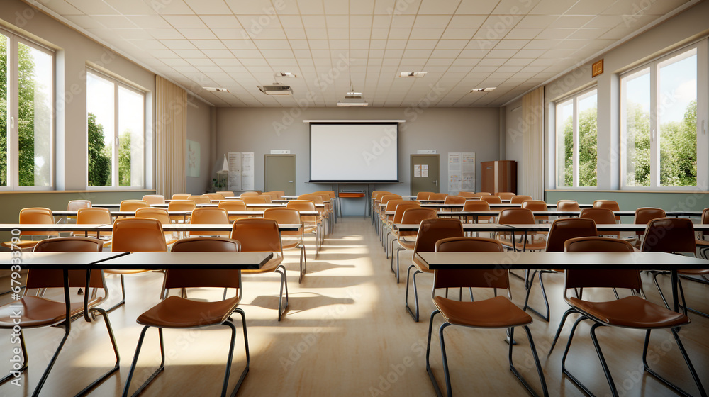 Empty classroom with whiteboard