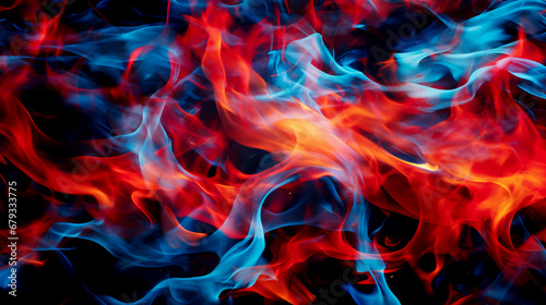 Red and blue fire on balck background photo