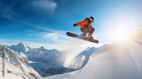 Snowboarder Launching off a Snow-Covered Jump  Capturing the Essence of Extreme Sports and Excitement