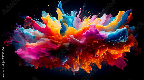 Abstract Colorful paint splashes isolated on black background