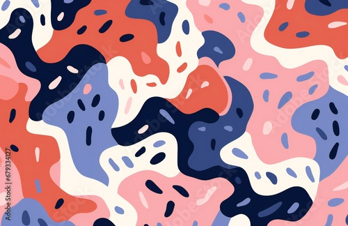 Whimsical Dance of Pastel Hues in Abstract Organic Shapes with Playful Navy Accents