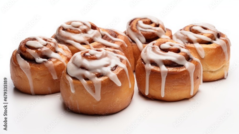 Cinnabon buns on white background.