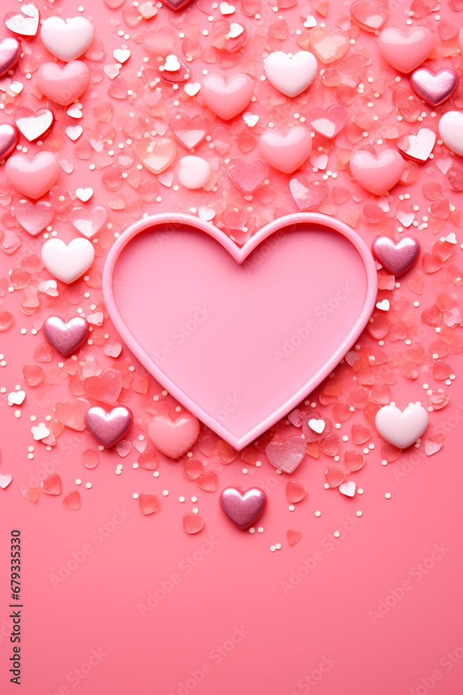 Beautiful background with pink hearts. Generative AI,