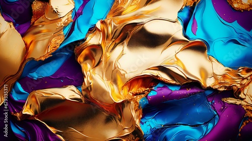 Vivid Cascade of Gold and Blue: A Luxurious Fusion of Metallic and Sapphire Elegance photo