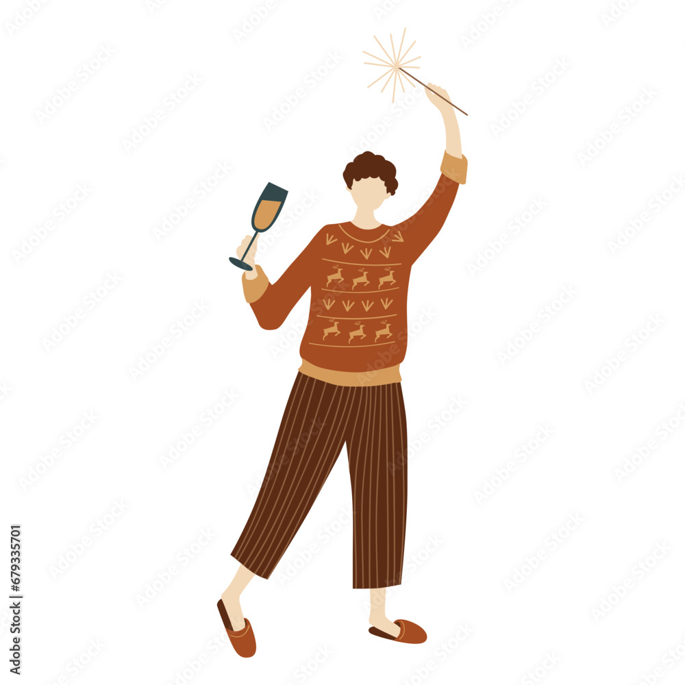 Man Dancing With Glass Of Wine And Sparkler