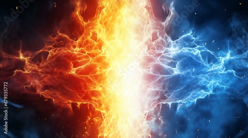 Elemental Fury: Electric Blue and Fiery Red Energies Collide in a Spectacular Visual Display