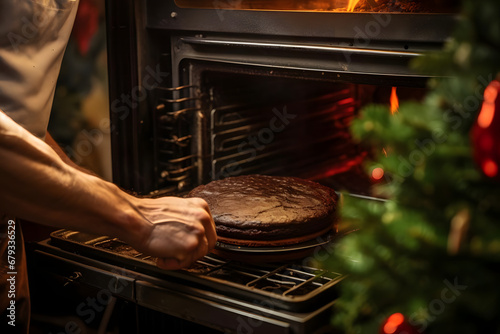 Baking Sacher Torte in the Oven, christmas season