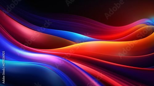 Dynamic lines on an abstract neon wallpaper set against a pitch-black background