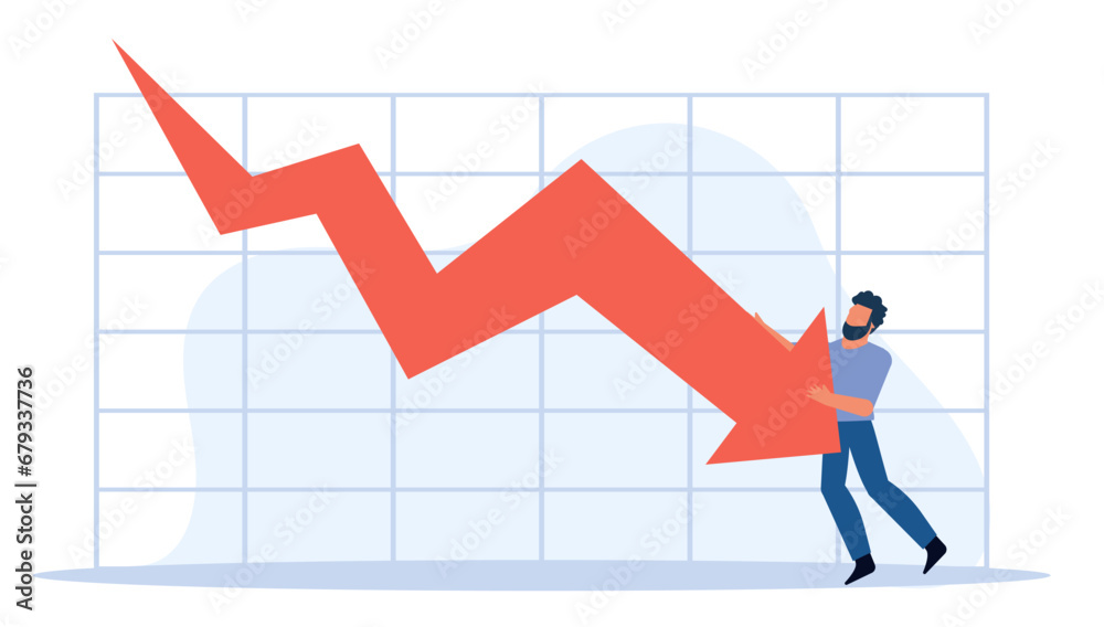 Vector illustration depicted a businessman holding a graph chart. Financial crisis had a huge impact on the economy, causing a sharp decline in the stock market and affecting many businesses