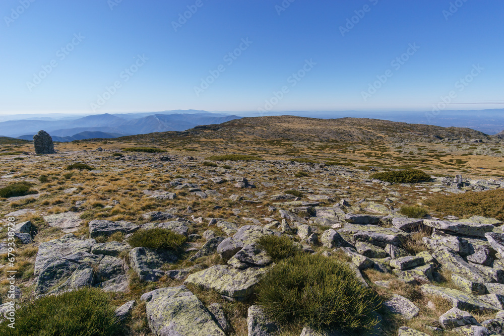 Beautiful rocky landscape of high plateau of Torre with little vegetation on a sunny autumn day, Torre, Serra da Estrela, Portugal