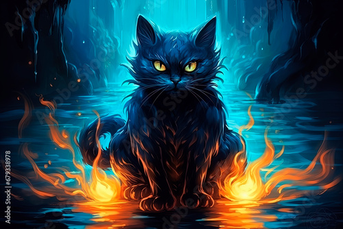 A fantasy witch cat. Generative AI