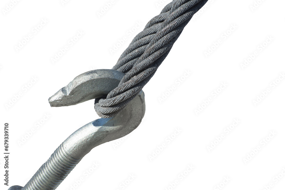Metal turnbuckles and sling steel in construction site, isolated on