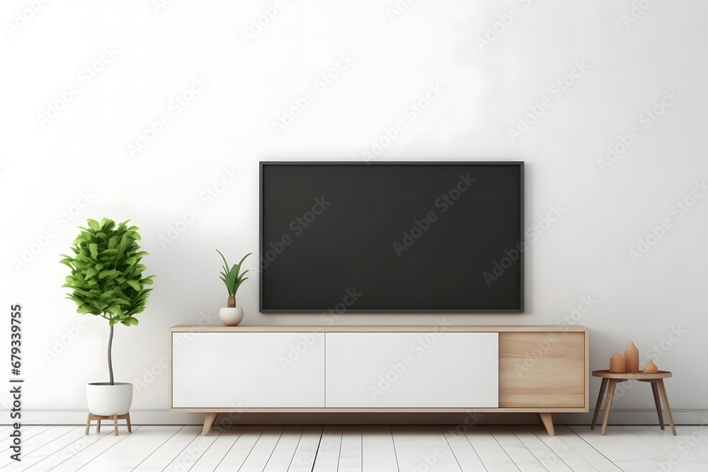 Modern interior of living room with tv on the cabinet on dark blue wall background. Modern interior of living room with tv on the cabinet on dark blue wall background.