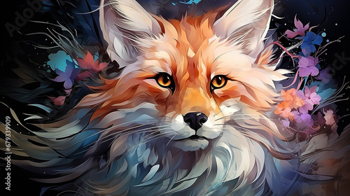 Spectral Fox Amidst Floral Whispers: A Digital Art Spectacle
