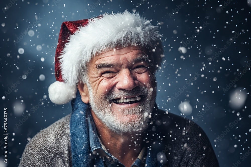 happy grandfather laughing with a Christmas hat