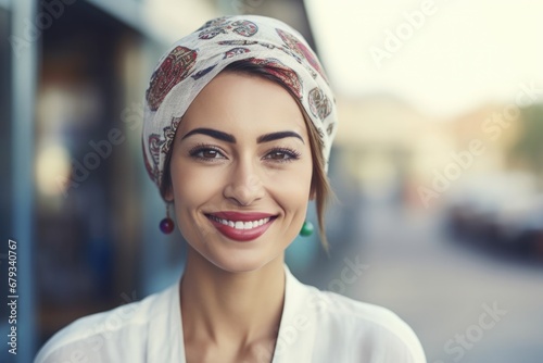 Smiling attractive mature Middle Eastern woman looking at the camera photo