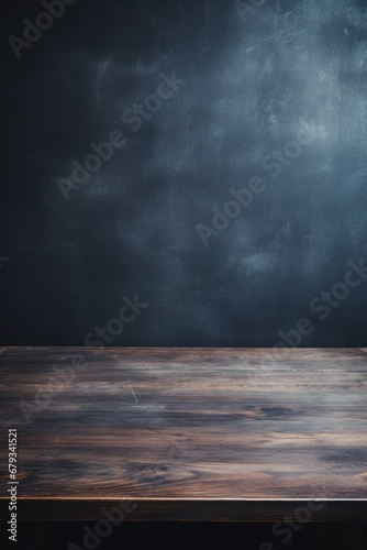 Close up of top Wooden table in dark wall background AI generated illustration