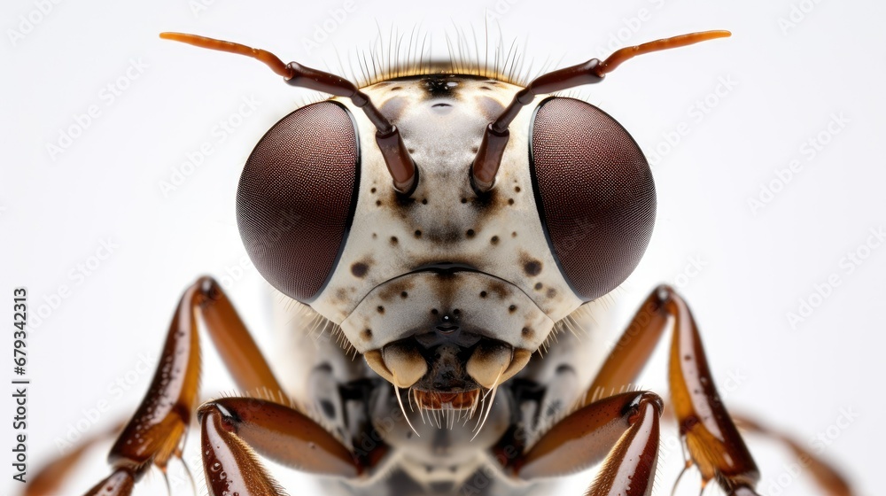 Microscopic View of Intricate Insect Eyes on a Pristine Background - obrazy, fototapety, plakaty 