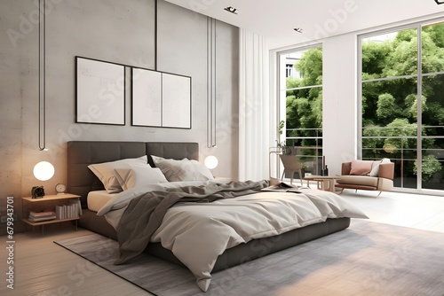 new new modern bedroom in a apartment. 3d rendering.modern bedroom in a apartment. 3d rendering. © Nazmulkn