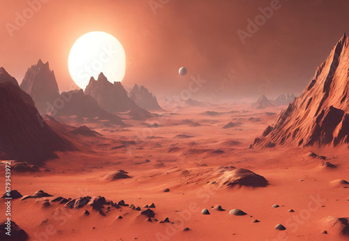 Photo mars surface alien planet landscape 3d illustration .AI generated