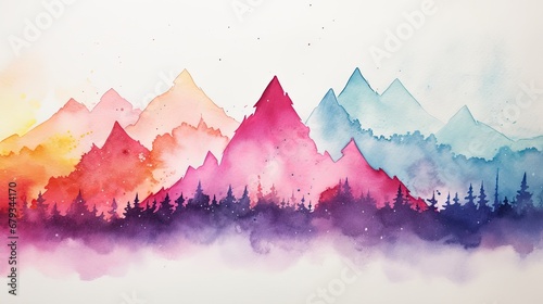Simple watercolor colorful mountains painting © BrandwayArt