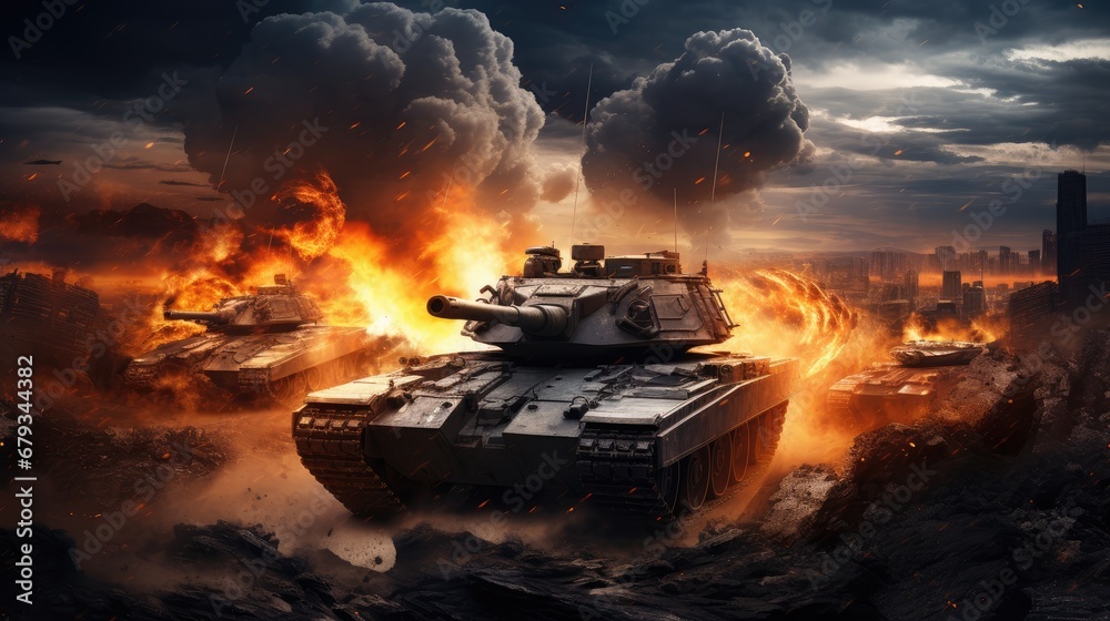 tanks encircling Earth, a futuristic warfare illustration