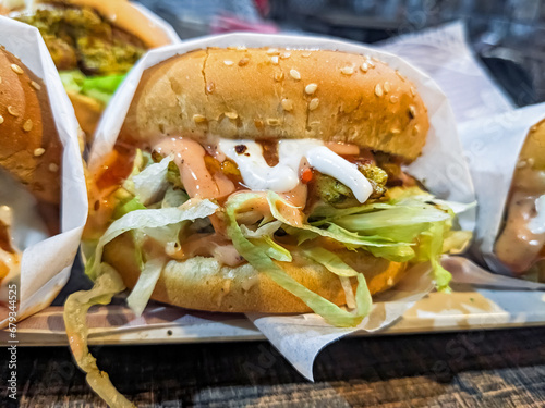 crispy chicken burger with tasty mayonnaise and ketchup