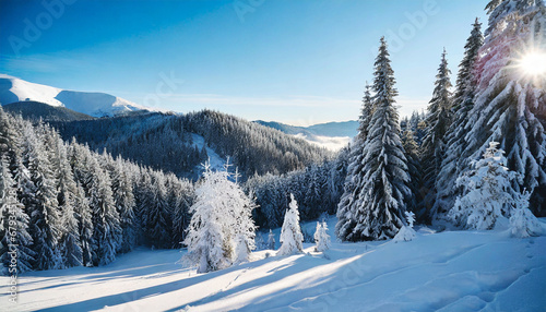 winter landscape in the mountains snow covered trees in the forest snow covered forest in winter generative ai © RichieS