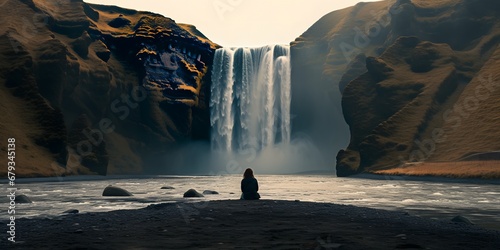  Woman overlooking waterfall at skogafoss  Iceland. Sk  gafoss    sland.