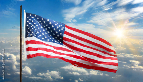 usa flag on a background of blue sky national holidays concept