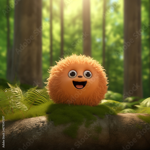 Bolinha peluda laranja feliz isolada na floresta - Ilustração infantil photo