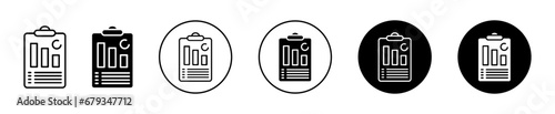 Summary icon set. brief vector symbol. business survey icon in black filled and outlined style. photo