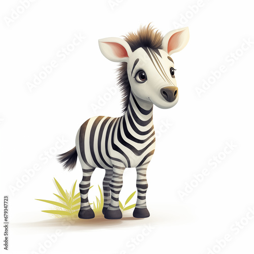 Zebra fofa com plantas verdes isolada no fundo branco - Ilustra    o infantil 
